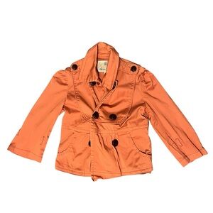 American Rag Cotton Orange Pea Coat Brown Buttons Size XS